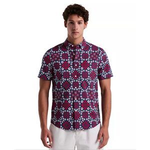 Penguin by Munsing Wear Slim Fit Short Sleeve Medallion Print Button-Down Shirt